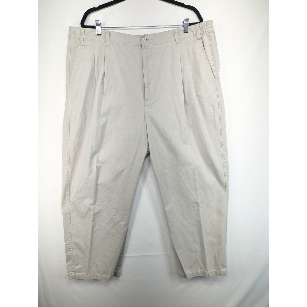 Windham Pointe Mens Pleated Khaki Pants Stone Beige 44x30 Elastic Waist Chinos